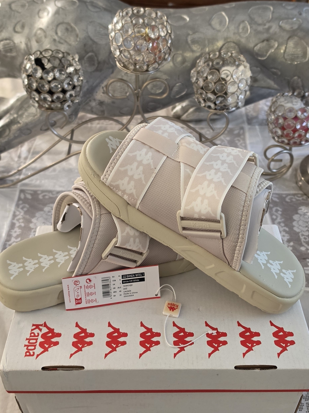 Kappa Light Beige Logo Slide Sandals with Adjustable Straps